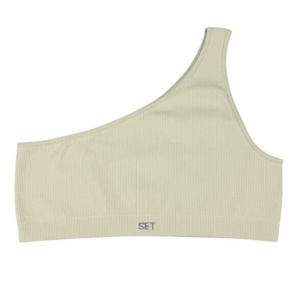 SET Active Sculptflex One Shoulder Brap Top Size Medium Oat Milk - Picture 2 of 5